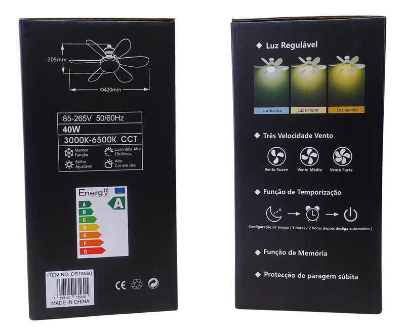 Ventilador de Teto Com Luz Integrada Silencioso Branco 6 pás