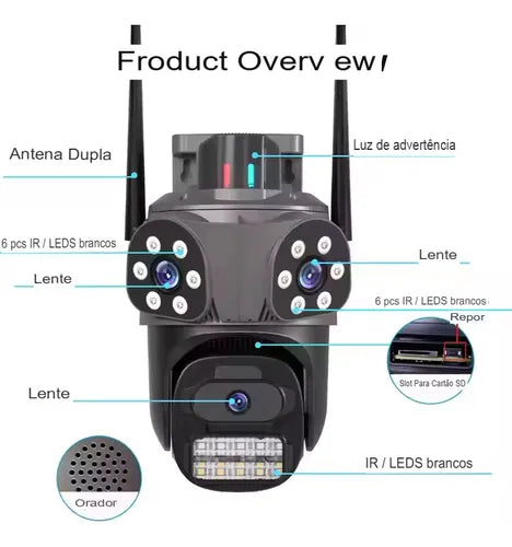 Câmera Segurança A35 Lente Tripla Sirene App Icsee 9mp Cor Preto