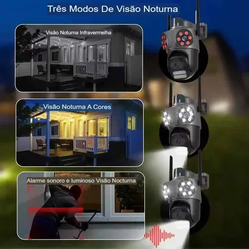 Câmera Segurança A35 Lente Tripla Sirene App Icsee 9mp Cor Preto