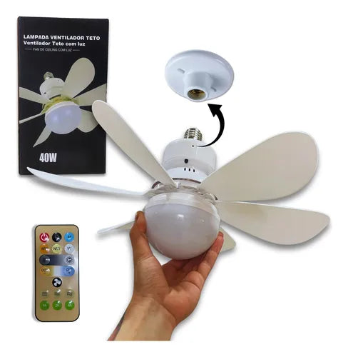 Ventilador de Teto Com Luz Integrada Silencioso Branco 6 pás