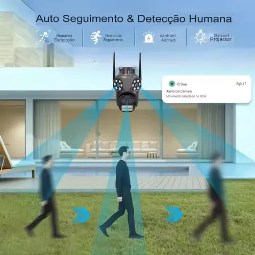 Câmera Segurança A35 Lente Tripla Sirene App Icsee 9mp Cor Preto