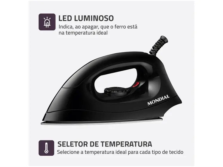 Ferro de Passar Roupa a Seco Mondial