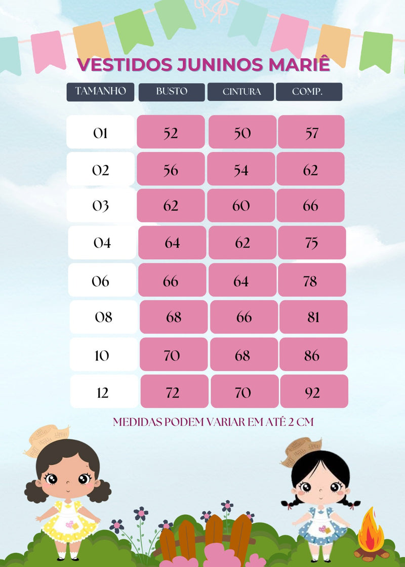 Vestido junino infantil Marie Luxo Arraia da Docura